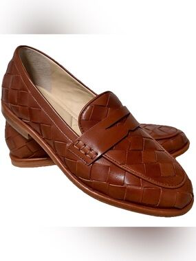 J McLaughlin Concetta Leather Woven Loafers 7 Preppy Quiet Luxury Old Money